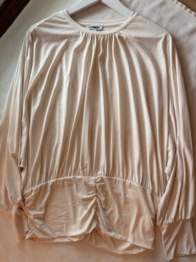 Express Women's Light Cream Long Sleeve Blouse
